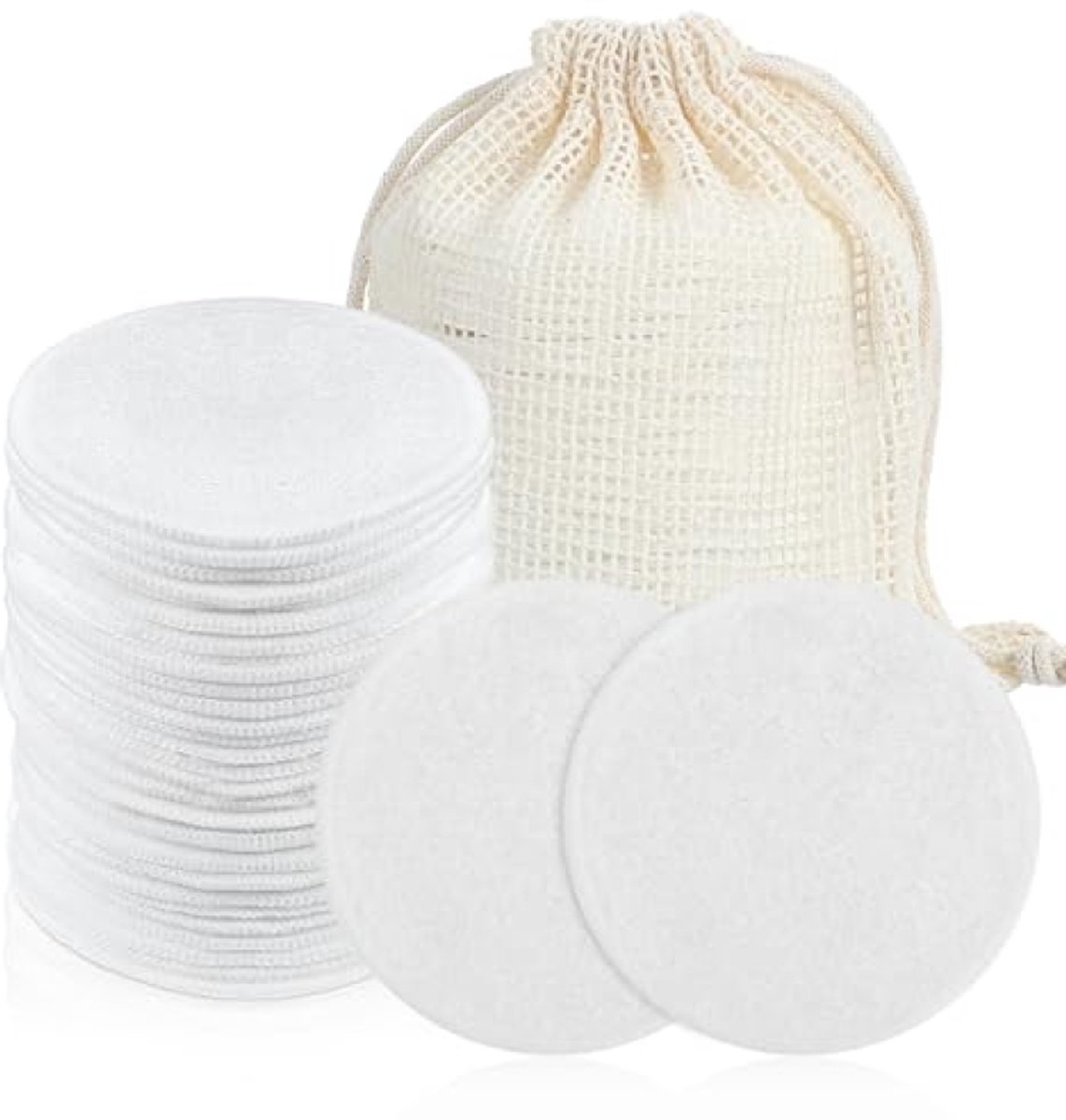 ModernStore 31 stuks herbruikbare make-uppads, ronde wasbare wattenpads met netzakje - 8,5 cm - voor gezichtsreiniging en huidverzorging