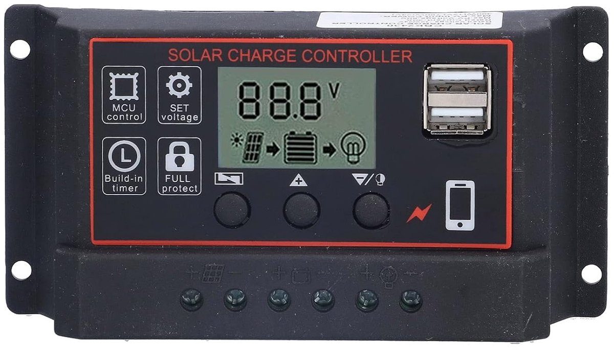 Slimme Laadregelaar - Zonne Energie Controller - Hernieuwbare Energie - PWM Laadbeheer - 10A - Rood