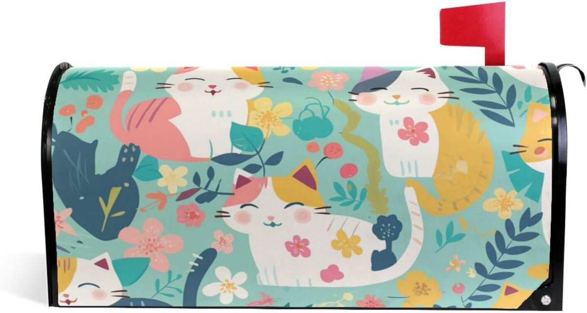 Brievenbusdecoratie - Magnetische hoes - Tuindecoratie - Weerbestendig Oxford materiaal - 45.7 x 53.3 cm - Kleurrijk kattenpatroon
