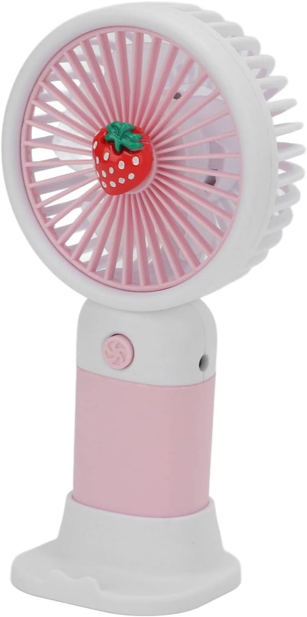 Handventilator Aardbei - Draagbare ventilator - Persoonlijke koeling - Met telefoonhouder - 8 x 15.6 cm - Roze
