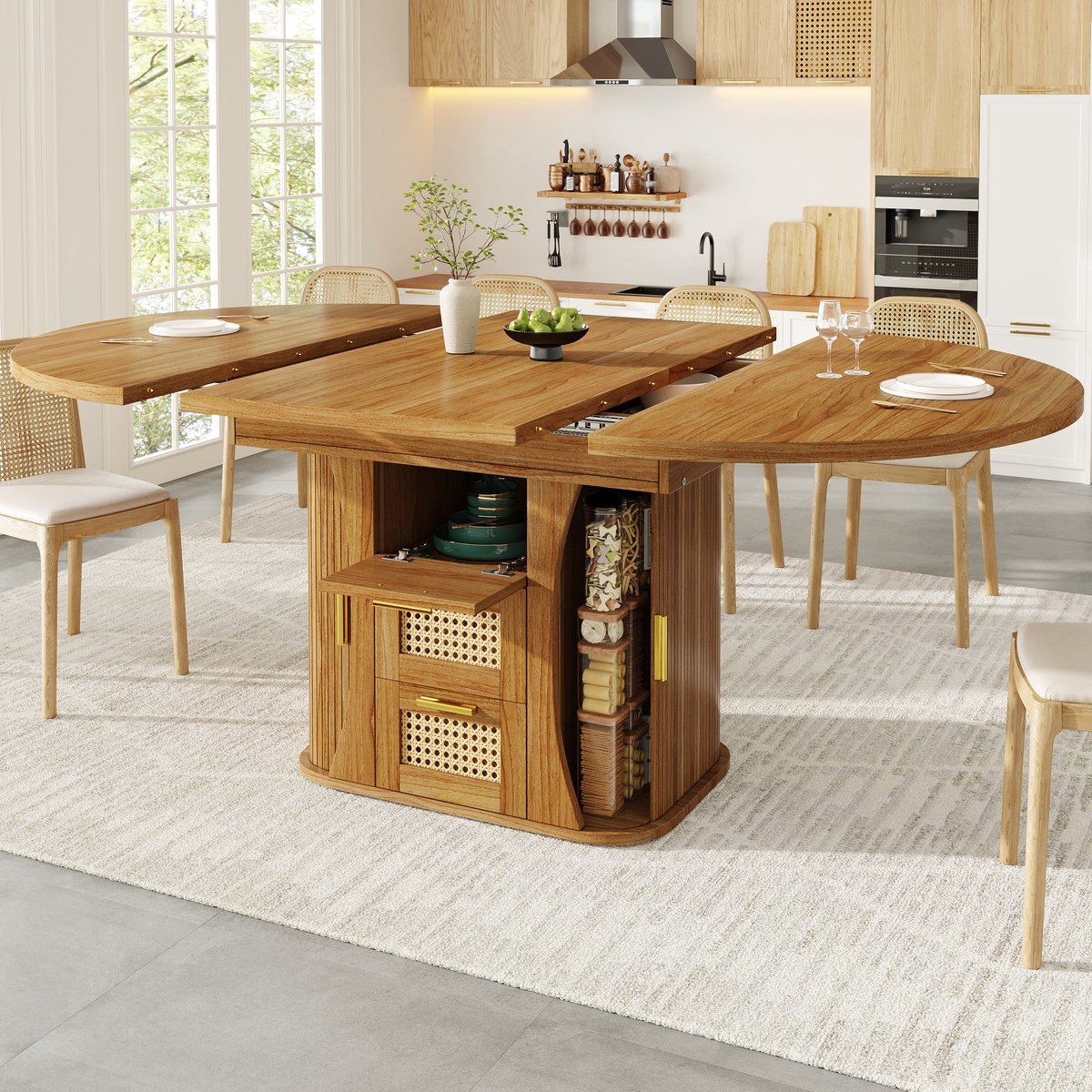 STILVORA Eettafel - Uitschuifbaar Met Opberglades - Voor Eetkamer En Keuken - MDF En Metaal - 118-158x118x77,1 Cm - Eiken