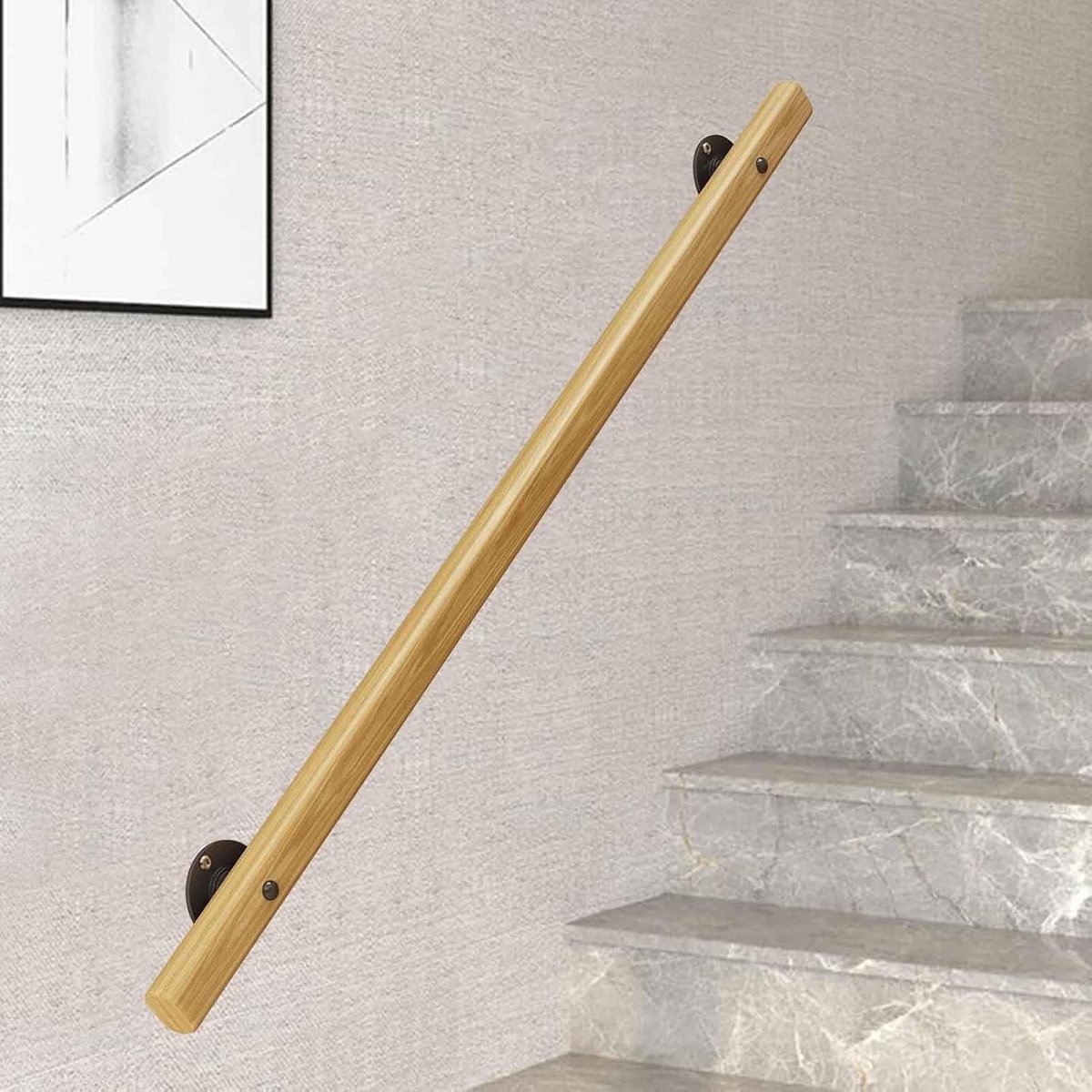 Massief Houten Trapleuning - Veiligheidsleuning Buiten - Trap Veiligheid - Eenvoudige Installatie - 50 cm - Houtkleur