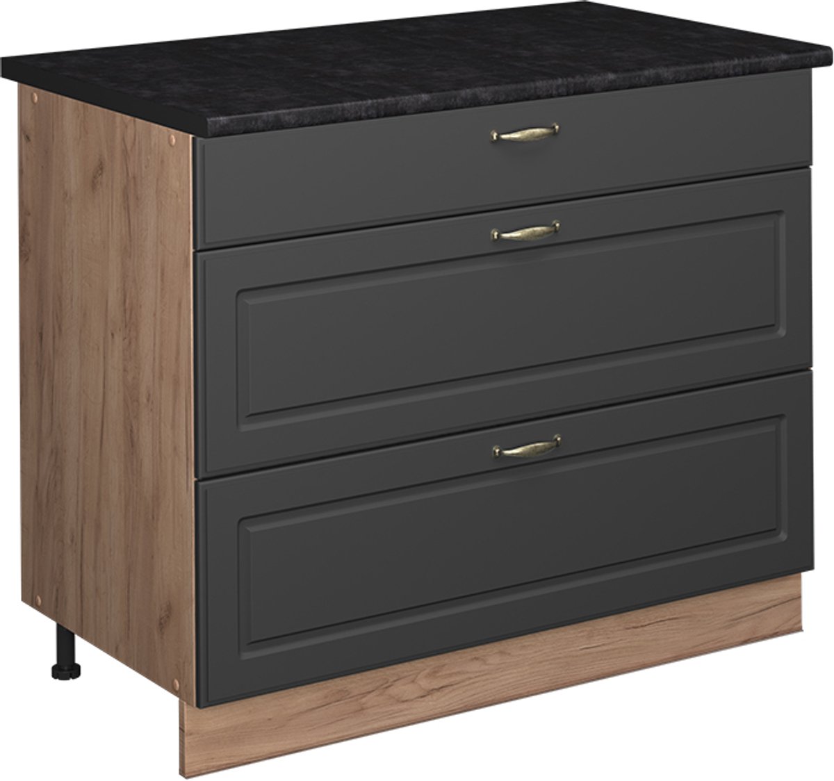 Vicco Keukenonderkast Fame-Line, Anthrazit-Gold Landhaus/Goudkleurig Eiken, 100 cm, WB Antraciet Anthrazit-Gold landelijk/Goudkleurig Eiken