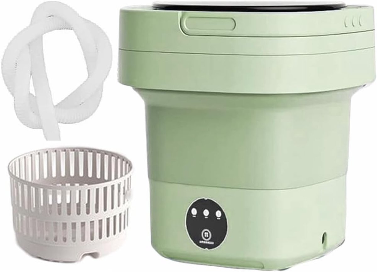 Draagbare Wasmachine Mini Wasmachine Opvouwbaar Kleine Kleding Wassen Met Timer en Afvoermand 65 Liter Groen