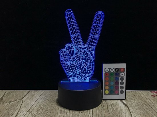 3D Peace Lamp - Peace Teken Nachtlampje - 16 Kleuren - Met Afstandsbediening - Gamekamer Lamp - Kinderkamer Lamp - Sfeerlamp van LEDyourLight — afbeelding 3
