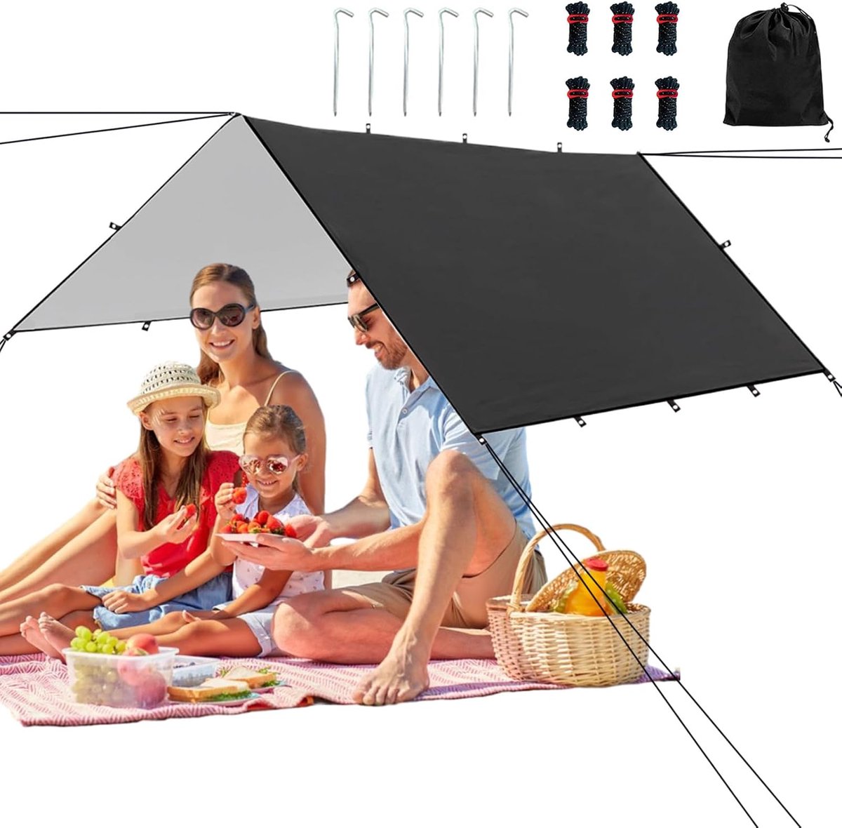 Campingzeil - Beschermhoes Tent - Outdoor Bescherming - Weerbestendig Lichtgewicht - 213x292cm - Zwart