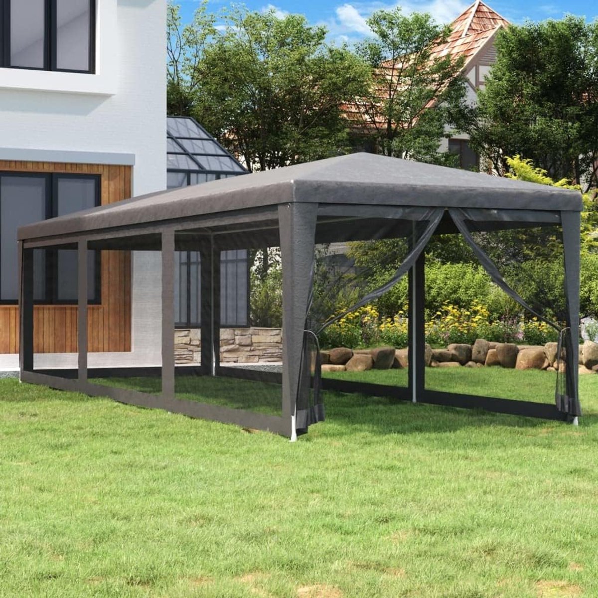Feesttent met zijwanden - Partytent Gazebo - Buitenfeesten Organiseren - Waterafstotend HDPE Materiaal - 3 x 9 Meter - Antraciet