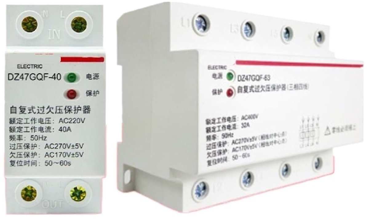 Stroomonderbreker - Overspanningsbeveiliging - Elektrische Veiligheid - Automatische Terugvoering - 63A - Grijs