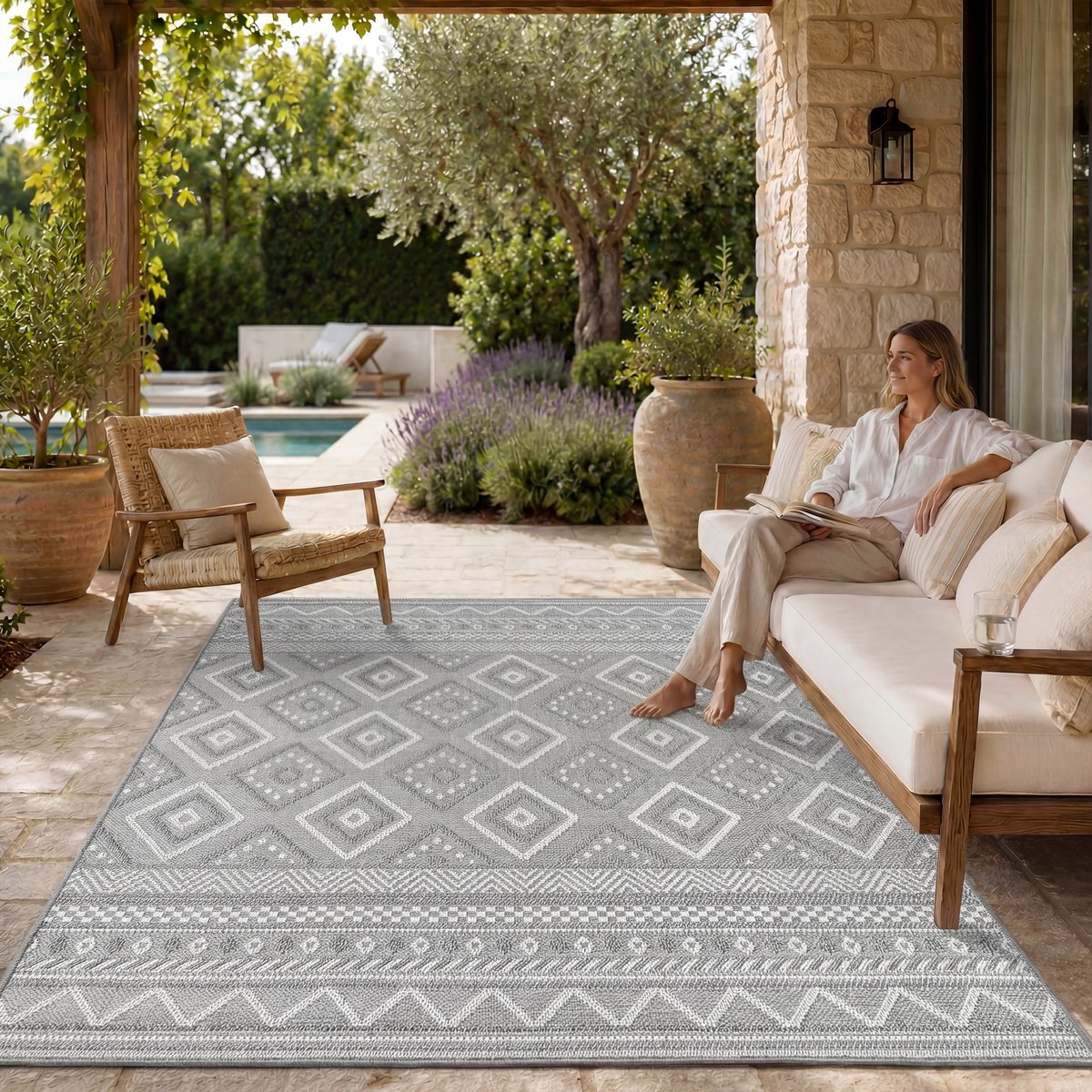 Paco Home In-& Outdoor Vloerkleed Balkon Terras Keukenvloerkleed Modern Boho Ethno Patroon 240x340 cm