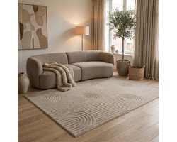 Flycarpets Eve Japandi Taupe Vloerkleed - Laagpolig Tapijt Woonkamer - Zacht en Fluffy - 160x230 cm
