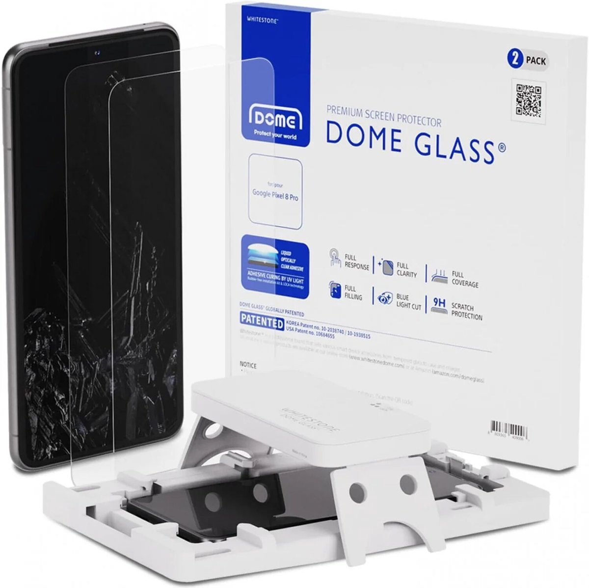 Whitestone Dome Glass voor de Google Pixel 8 Pro - Tempered Glass Screen Protector - met UV Uithardingslamp en Installatie Jig - Gemakkelijke Installatie - Duo Pack