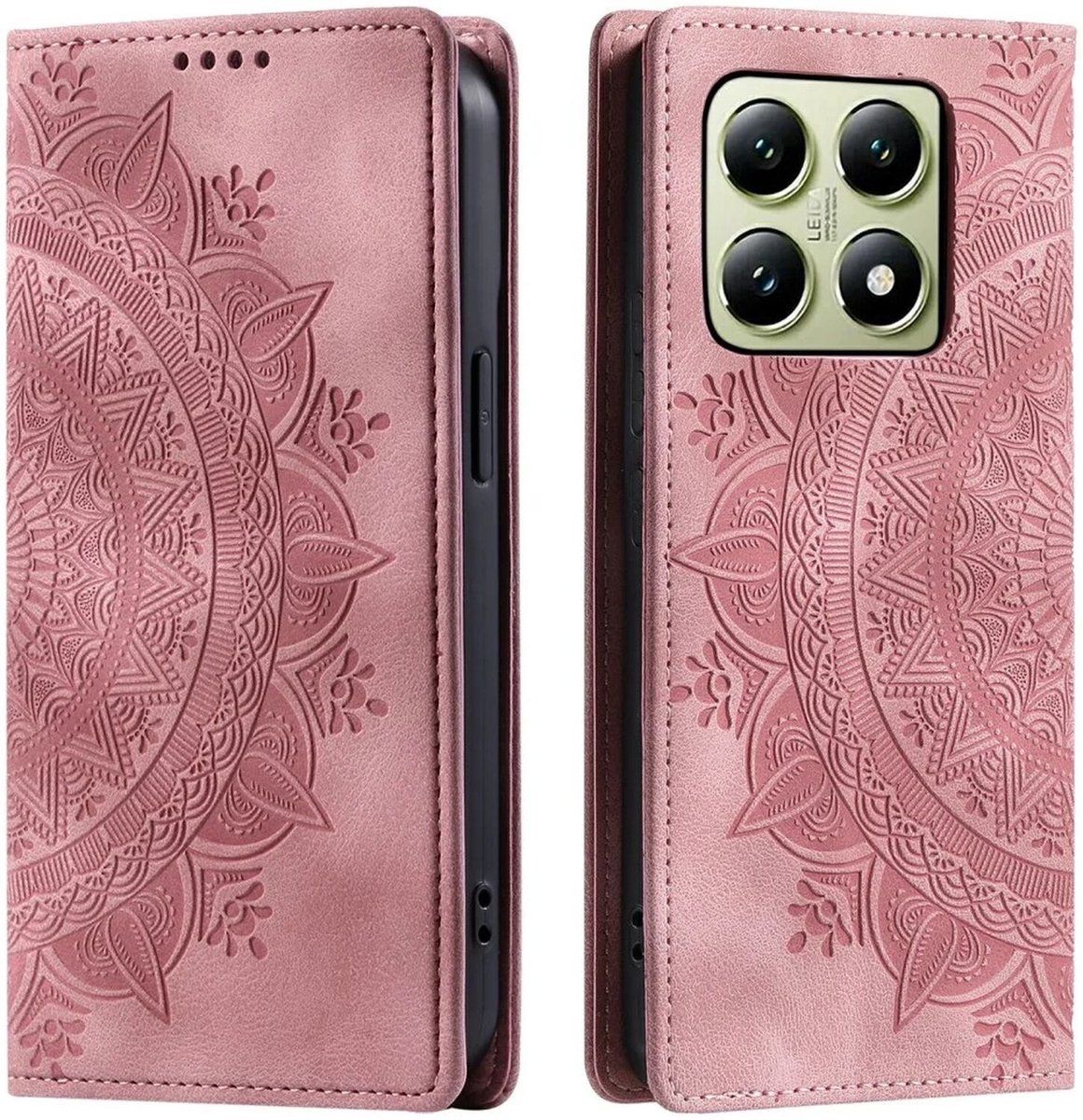 Hoesje Mandala Book Case met Pasjeshouder Roze Goud Geschikt voor Xiaomi 14T