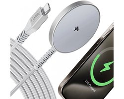 ESR HaloLock Mini Qi2 Draadloze Oplader - 15W Magnetische Draadloze Oplader - Compatibel met MagSafe - 1.5M Kabel - Zilver