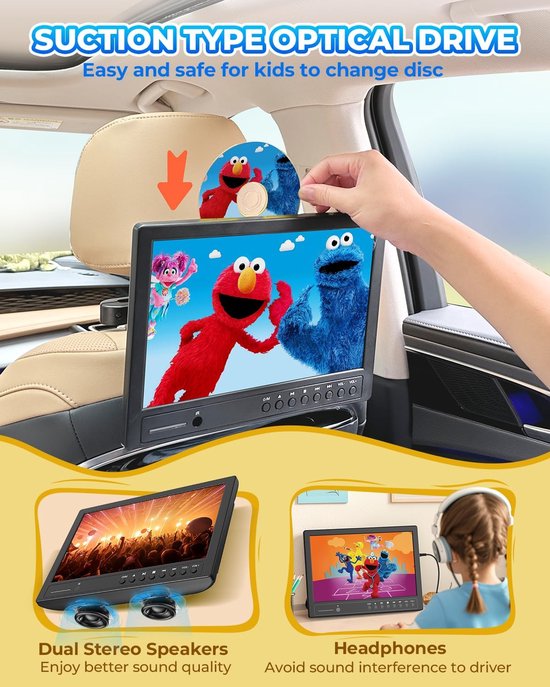 Auto DVD Speler - Hoofdsteun Video - Reizen Entertainment - HDMI Ingang - 125 inch Scherm - Zwart — afbeelding 4