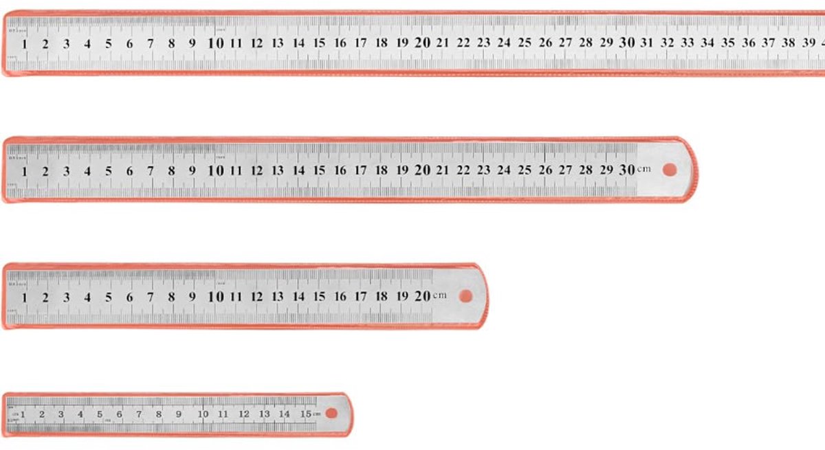 Roestvrijstalen Linialen Set - Metalen Linialen - Nauwkeurig Meten - Dubbele Metrische Markering - 15/20/30/40cm - Zilver
