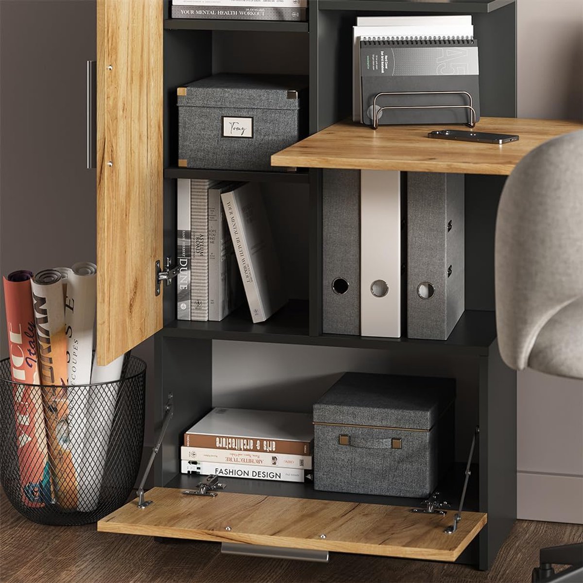 Bureau met Opbergruimte - Werktafel Bureau - Thuiswerken Kantoor - Open en gesloten opbergvakken - 150 x 59 cm thumbnail 3