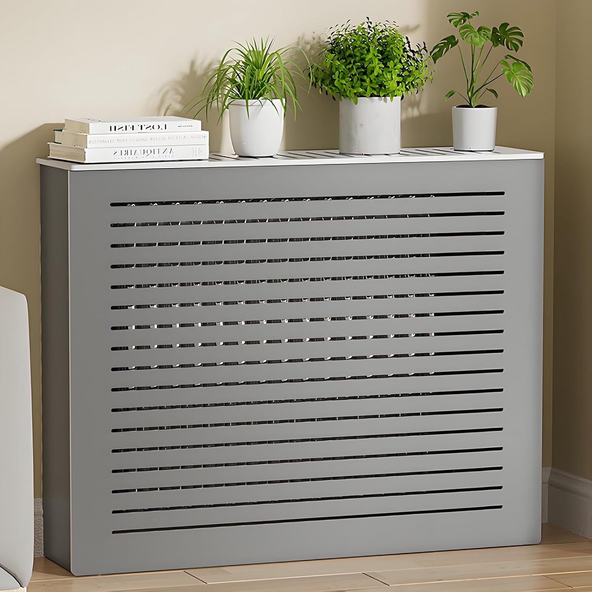 Radiator Afdekking - Kastplank Verwarming - Ruimte Organiseren - Pen-en-gat Constructie - 70x70x20cm - Grijs