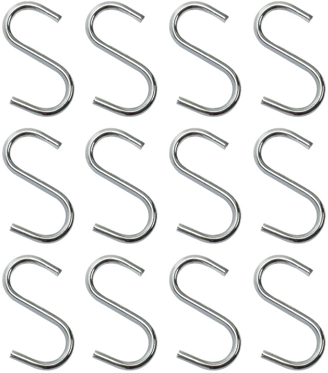 Dailygoods- S-haken roestvrij staal - 12 stuks - duurzaam - roestbestendig - ophanghaken - keukenhaken - 5 x 4 cm