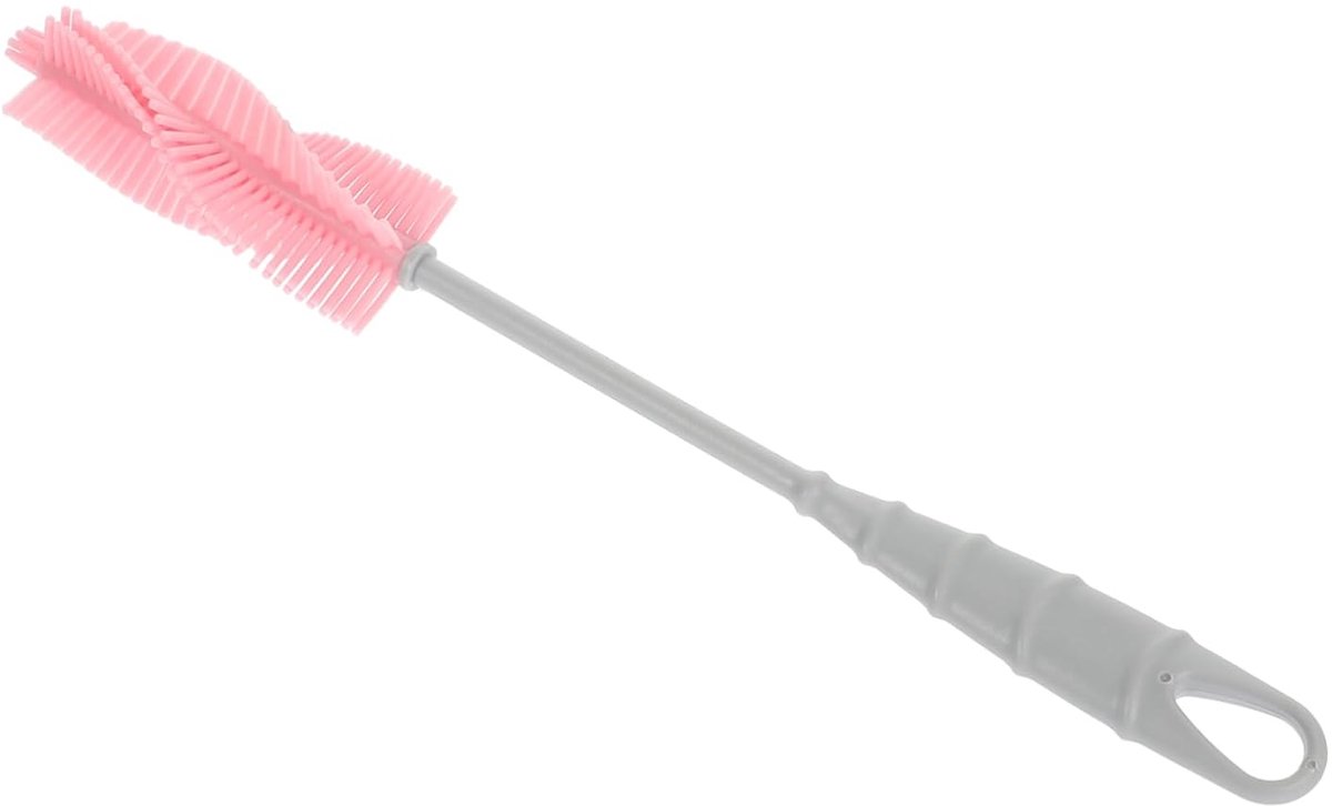Flessenborstel Set - Reinigingsborstels - Flessen Schoonmaken - Flexibele Silicone Kop - 36 cm Lengte - Roze