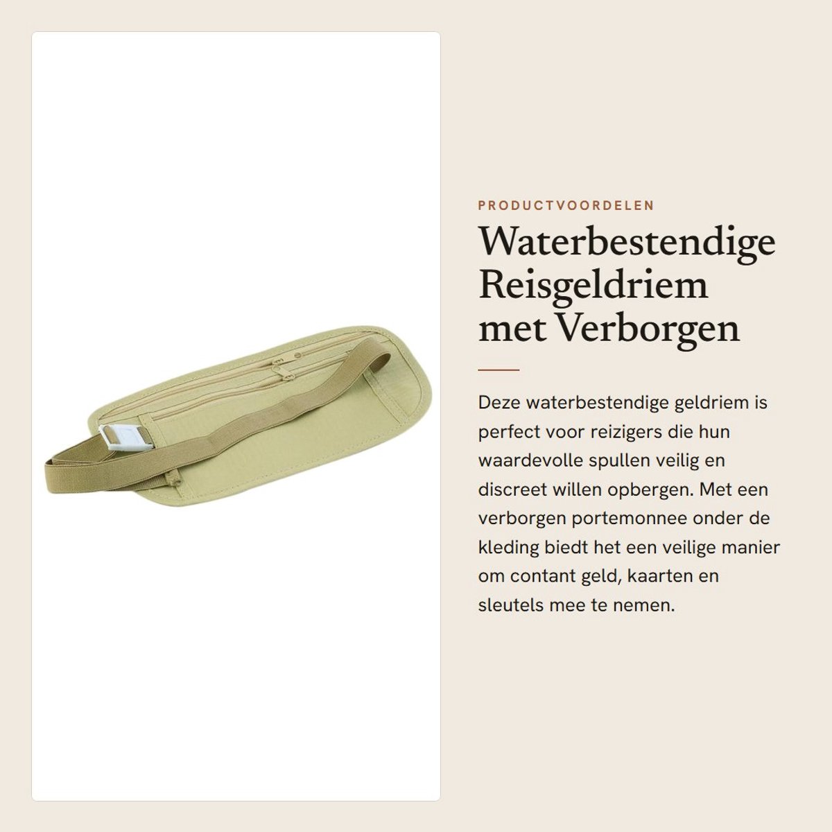 Dailygoods- Reisgeldriem Waterbestendig - Verstelbare Heuptas - Diefstalbestendige Portemonnee - Nylon - Grote Capaciteit - Onder Kleding Verbergend