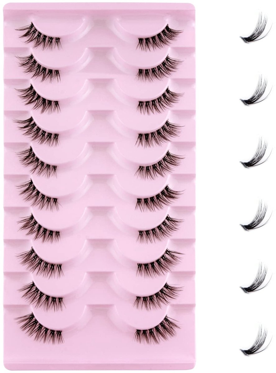 Dailygoods- Halve Wimpers Natuurlijke Look - Valse Wimpers Magnetisch - 10 Paar - Herbruikbaar - Wispy Pluizig - Zachte Doorzichtige Band