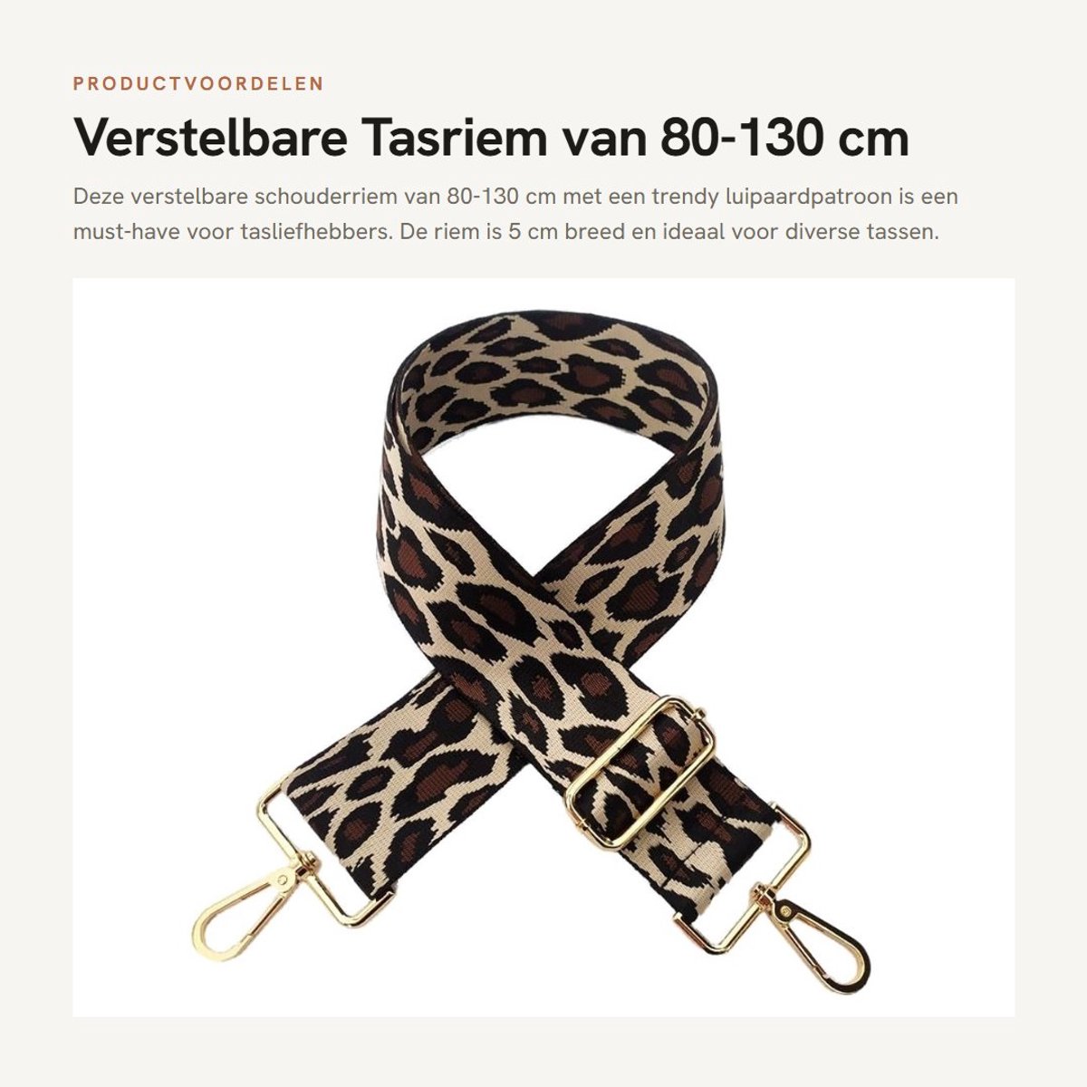 Dailygoods- Schouderriem Verstelbaar 80-130 cm - Tasriem - Draagriem - Katoen - Luipaardpatroon - 5 cm Breed - Tasband