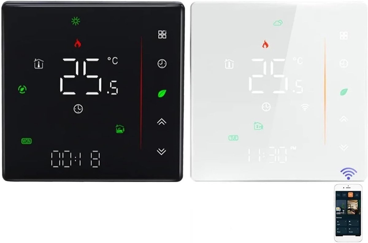 Slimme Thermostaat - Kamertemperatuurregelaar WiFi - Energie Besparen - Afstandsbediening via App - 95-240VAC - Zwart
