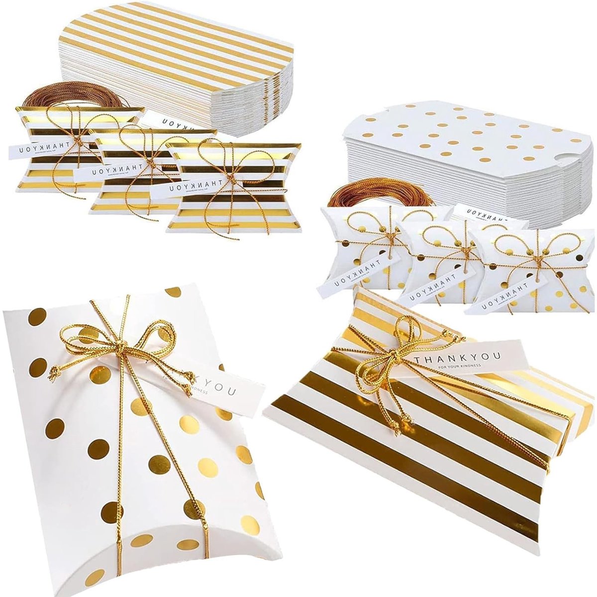 Dailygoods- Kussendoos 50 Stuks - Vintage Snoepdozen - Geschenkdozen met Gouden Stippen - Kussen Vorm - Bruiloft/Festivals - Elegante Verpakking - Snoepdoos