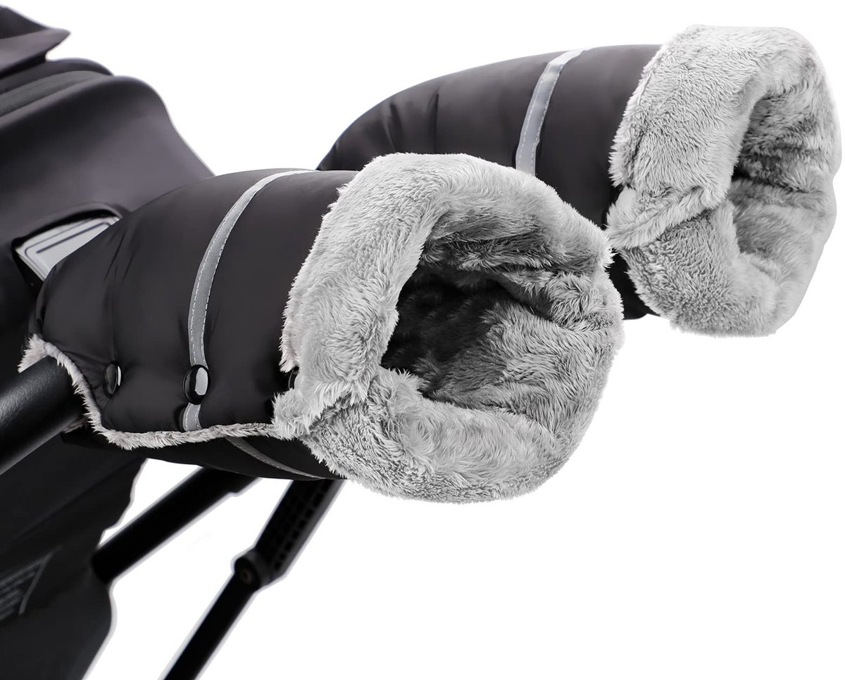 OmGoods - Dailygoody - Kinderwagenhandschoenen - Handwarmers - Waterdicht en warm - Zwart - Vorstbescherming - Geschikt voor winterse wandelingen - Konijnenbont