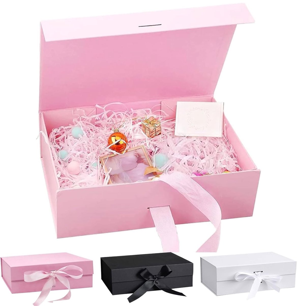 Dailygoods - Geschenkdoos, 21x17x7cm Geschenkdoos met strik, geschenkdozen met deksel, verpakkingsdoos, rechthoekige geschenkdoos, feestgeschenkdozen, magnetische klapdoos voor bruiloften, verjaardagen, jubilea