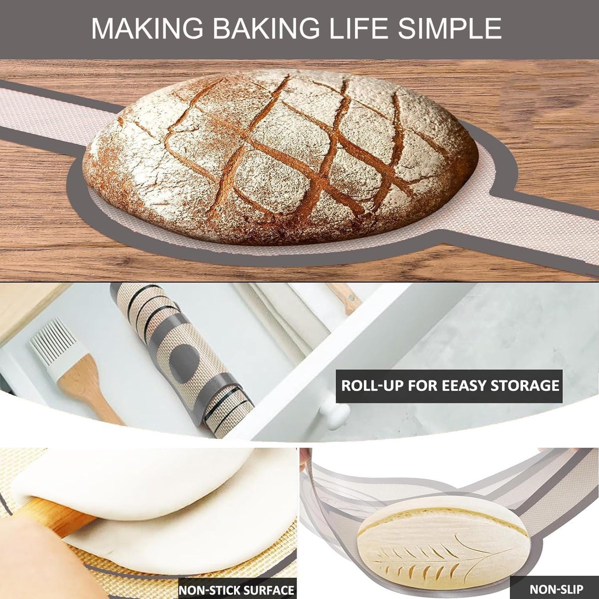 Brood Bakmat - Bakvorm Accessoire - Brood Bakken - Met Lange Handgrepen - 2 Stuks - Rood en Grijs