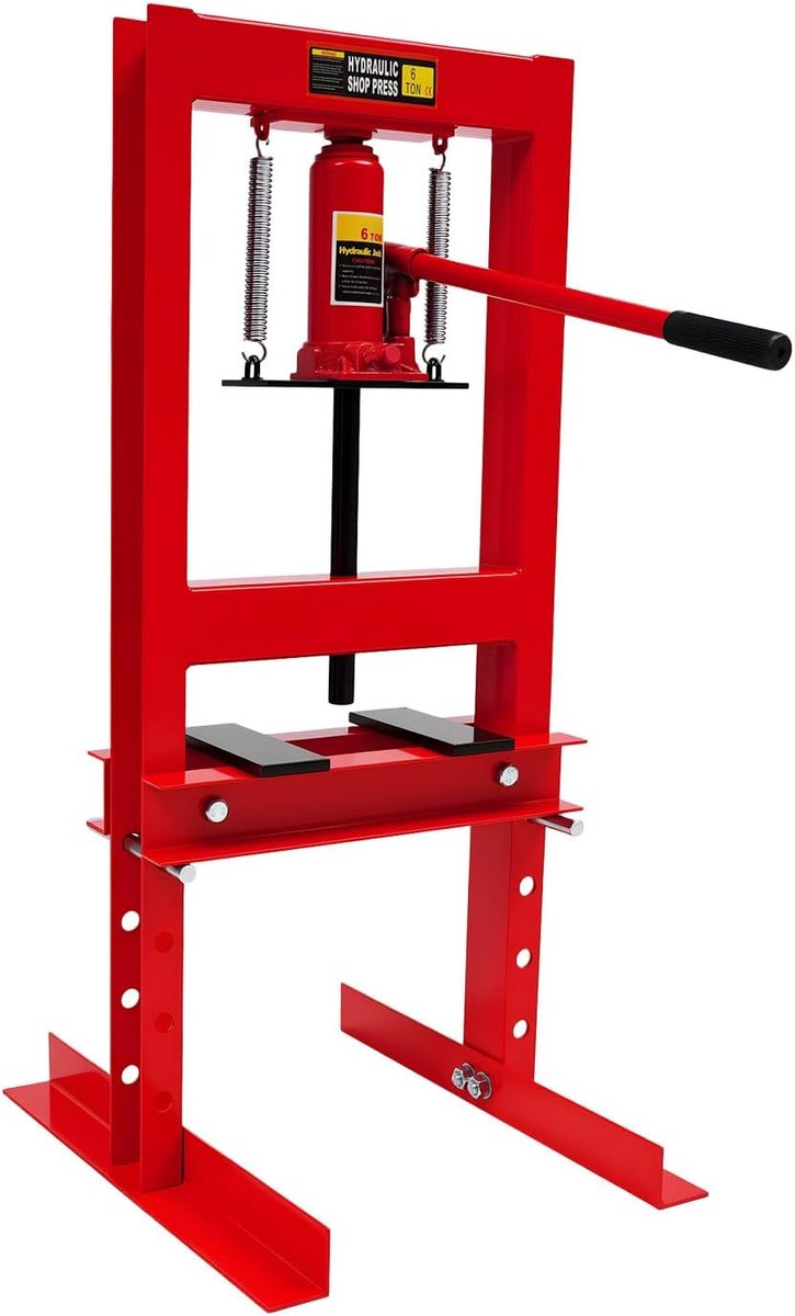 Werkplaatspers - Framepers - Onderdelen Monteren - 6 Ton Hydraulisch - 90cm Hoog - Rood
