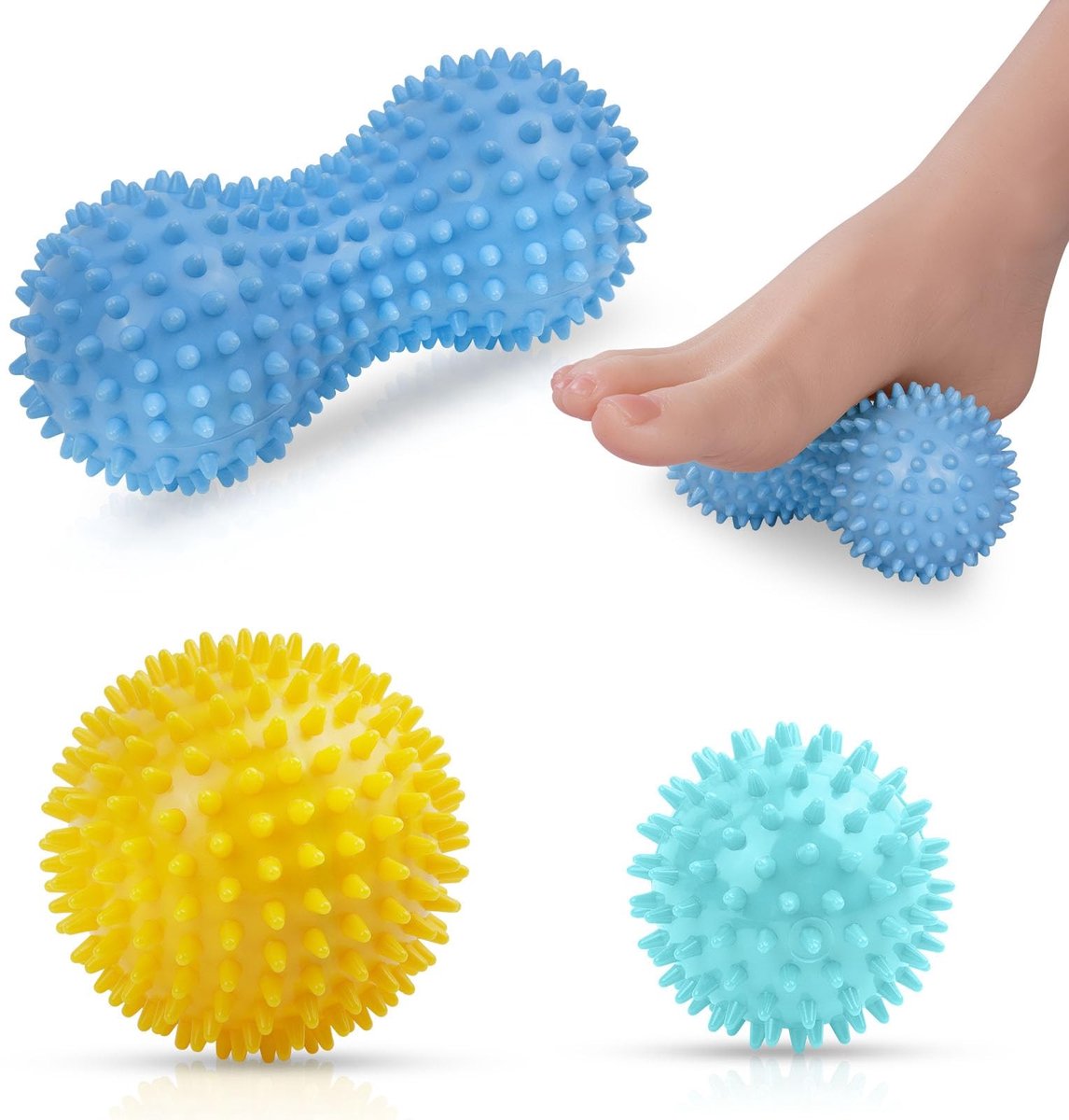 Dailygoods - URAQT Spiky Massage Ball Set, 3 stuks lichaams- en voetmassageroller, spiermassageapparaat harde oefenbal voor plantaire fasciitis, triggerpointtherapie, deep tissue, myofasciale release