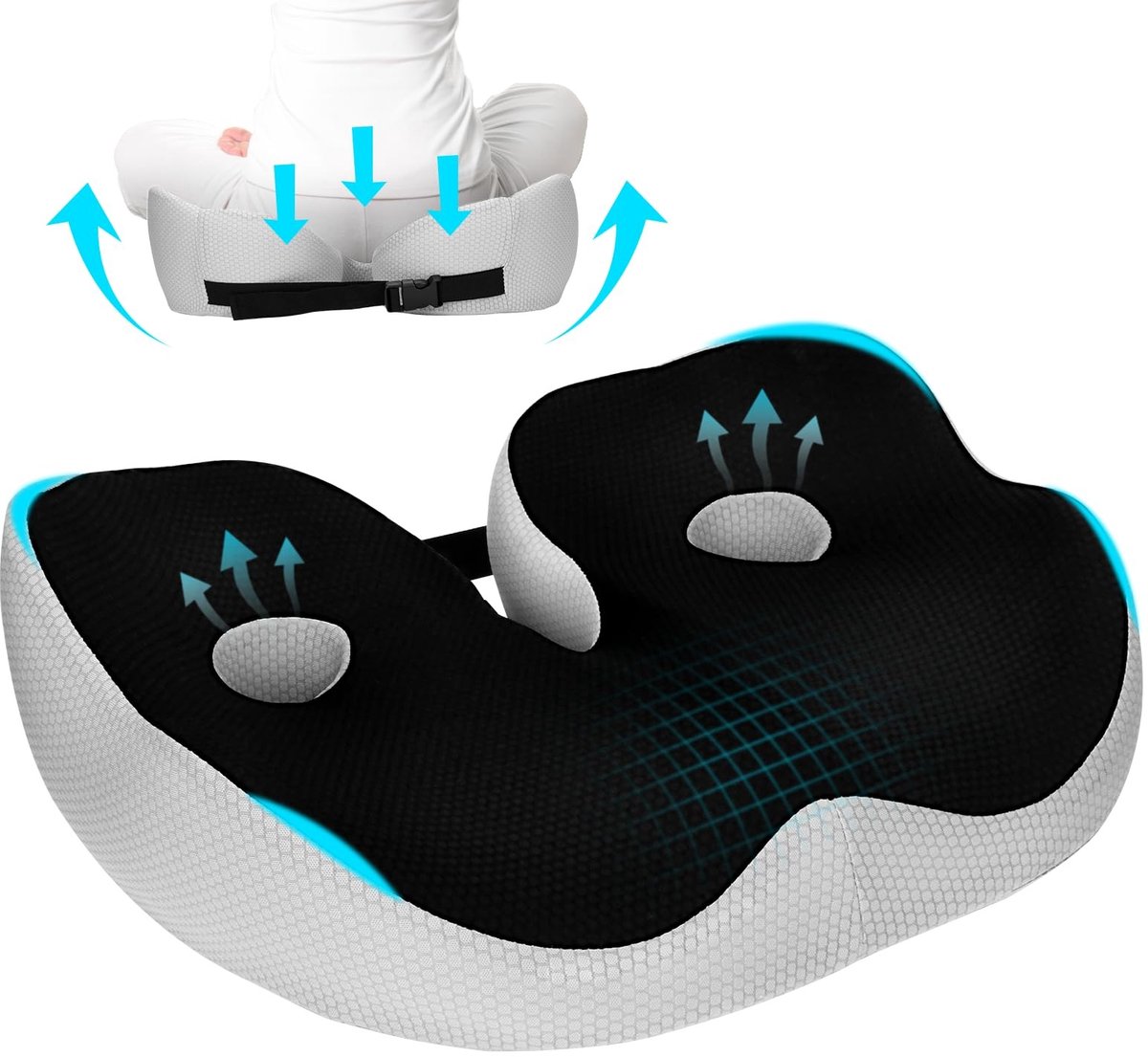 Dailygoods- Zitkussen Ergonomisch U-vormig - Orthopedisch Kussen - Antislip Hoes - Wasbaar - Ondersteuning voor Heupen en Rug - Verlichting van Stuitje
