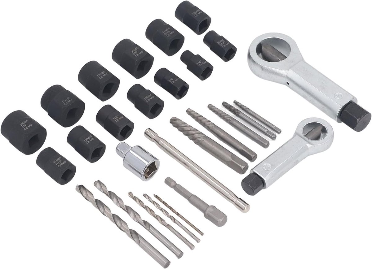 Schroefverwijderaar Set - Bouten Moeren Verwijderen - Gereedschap Reparatie - 28 Delig - Diverse Maten - Zilverkleurig