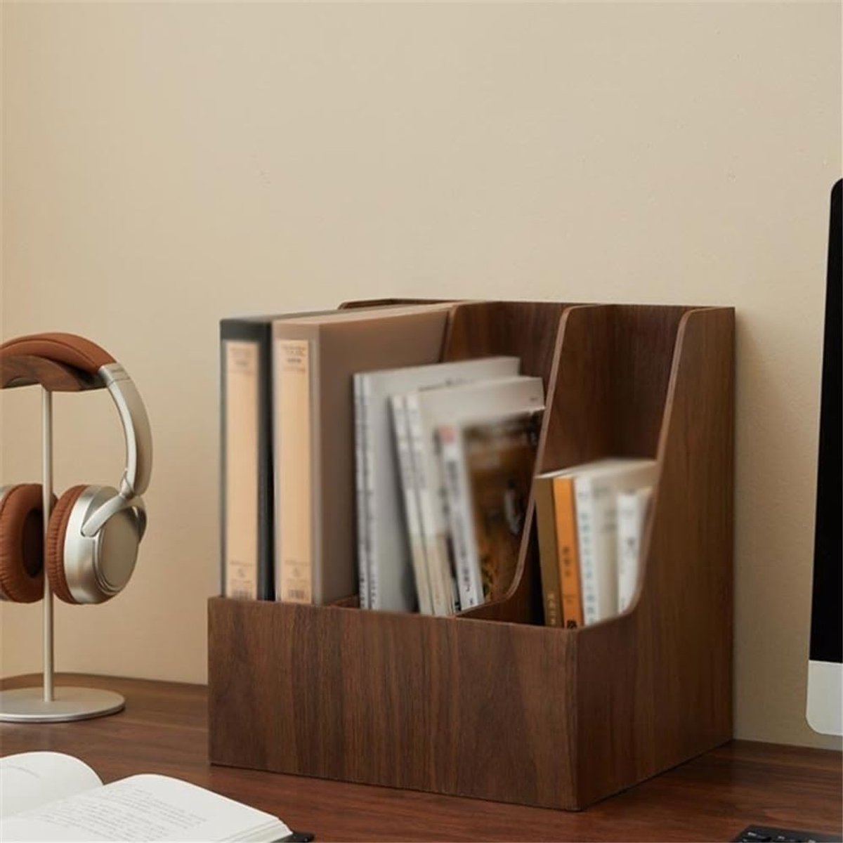 Papieren organisator - Archiefrek - Bureau organiseren - 3 compartimenten - 29 x 25.5 x 32 cm - Natural