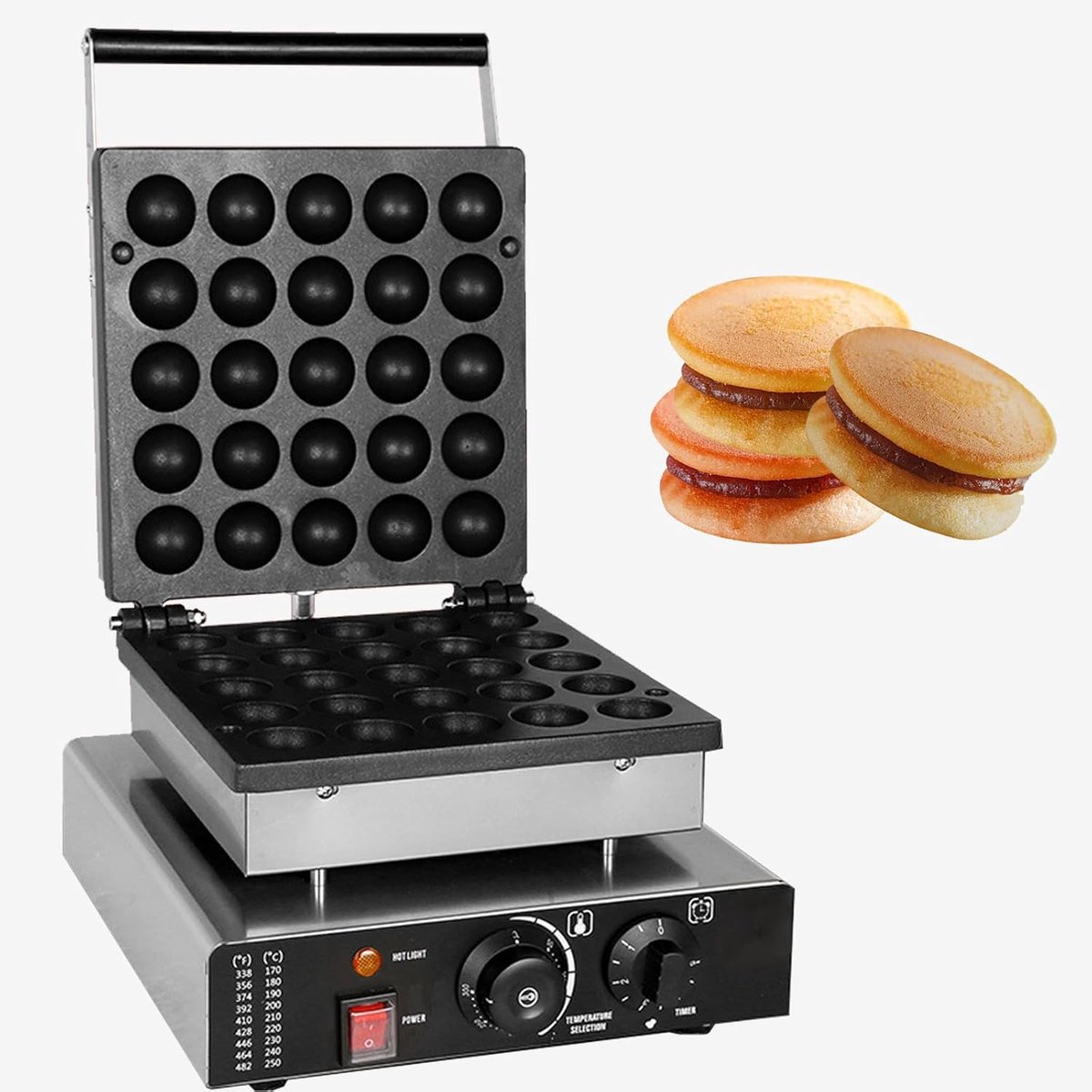 Mini Pannenkoekenmaker Dorayaki Maker Ontbijt Maken 25 Gaten 4.5 cm per gat Zilver