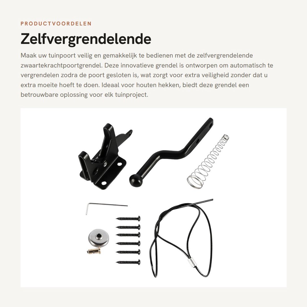 Dailygoods- Poortgrendel Zelfvergrendelend - Verstelbaar - Tuinpoortgrendel - Veermechanisme - 400 mm Trekkoord - Veiligheid en Beveiliging - Hekgrendel