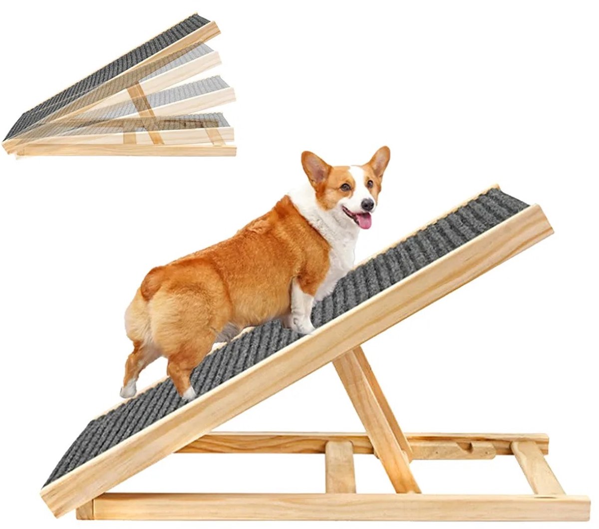 HomeGoodies Honden Oploop – Opvouwbare Hondenhelling - Verstelbare Antislip Trap - Voor Auto, Bank & Bed – Dieren tot 50 kg