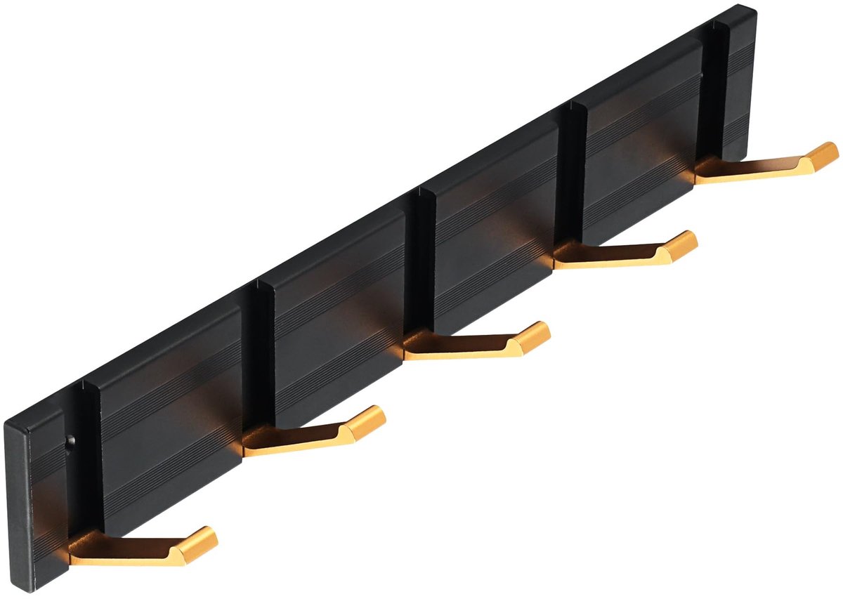 Dailygoods - Mooche Haken van aluminiumlegering, opvouwbare rijhaak, zwart-gouden kapstok met sleutelhaak, voor woonkamer, keuken, slaapkamer en logeerkamer