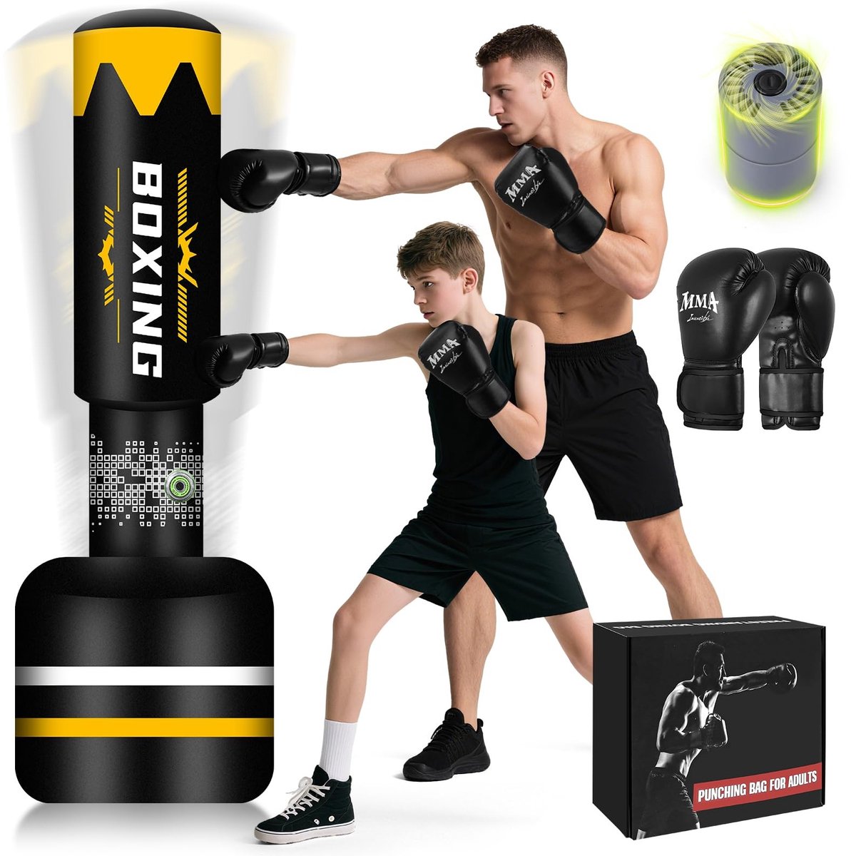 Dailygoods - NZQXJXZ 2-in-1 bokszak voor volwassenen 180 cm, verbeterde zelfopblazende punchbag met bokshandschoenen en ingebouwde luchtpomp voor training MMA Muay Thai fitness beginners