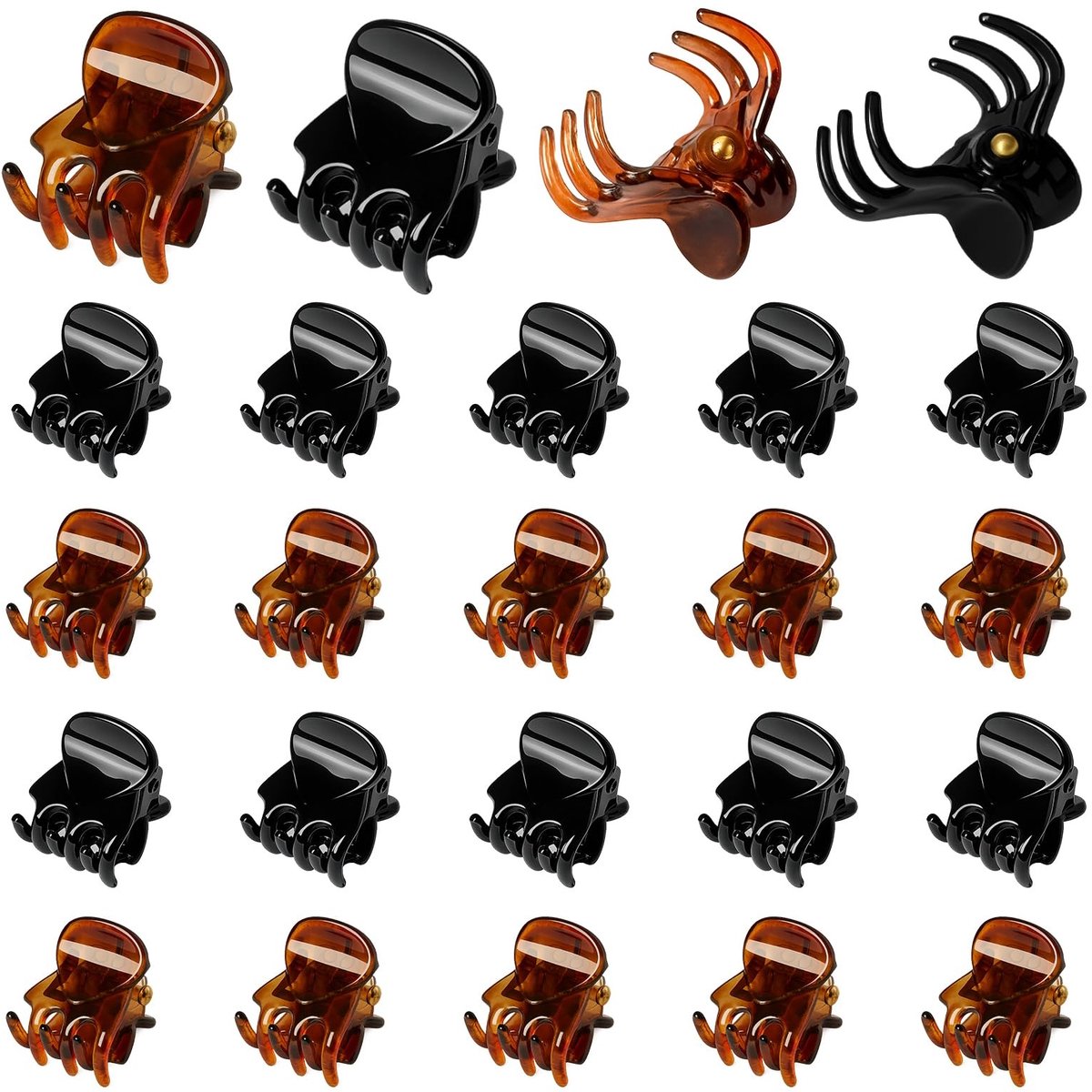 Dailygoods- Haarclips Mini Klauw - 24 Stuks - Antislip Haaraccessoires - Opbergtas - Zwart/Bruin - Hoogwaardige Kwaliteit - Haarklemmen