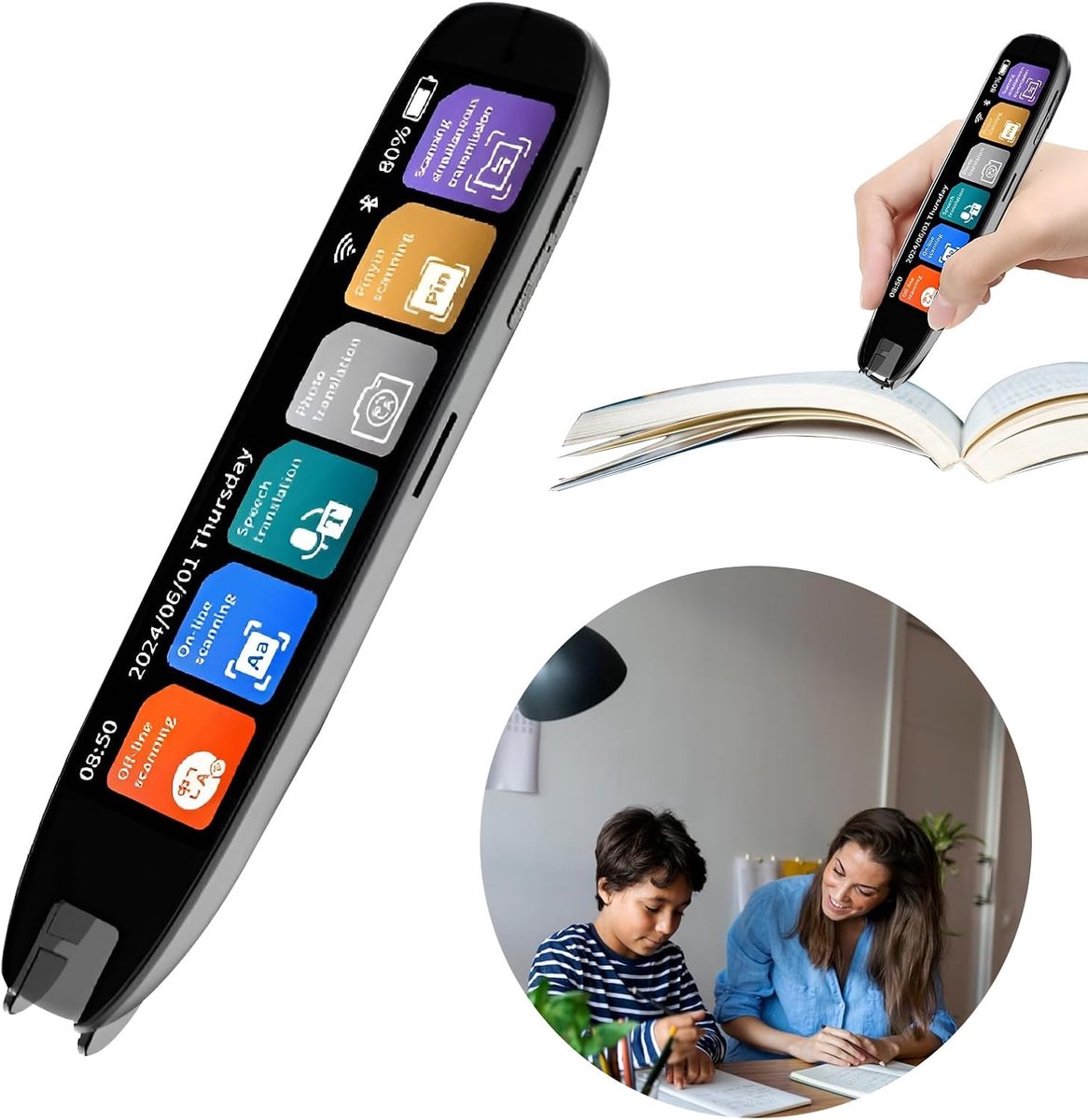 Scan Vertaler Pen - Digitale Leespen - Teksten Vertalen - Offline 10 Talen - 3.7 Inch Touchscreen - Zwart