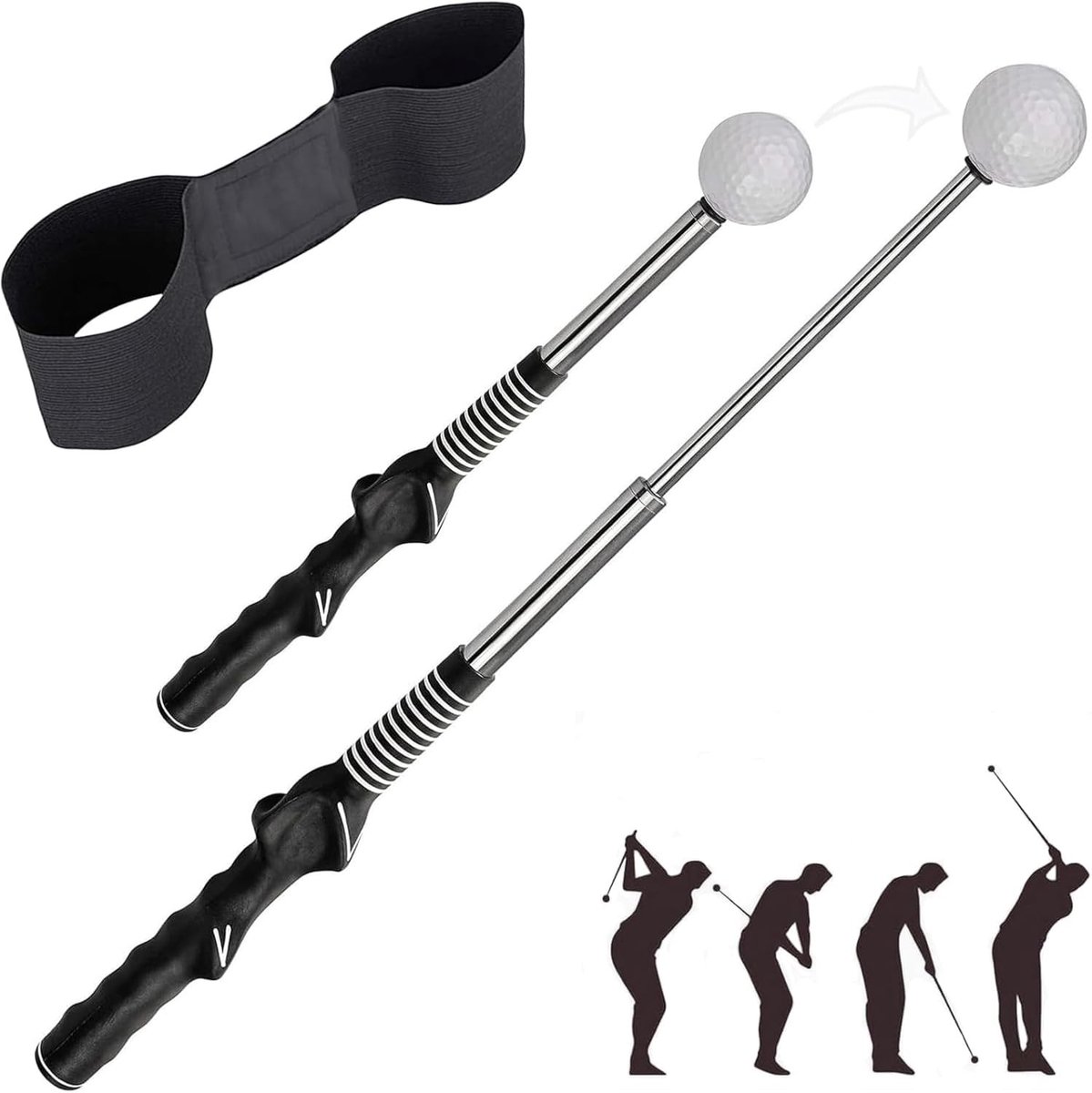 Dailygoods - Golf-trainingshulp, intrekbare golfgrip, krachttrainer met armband voor houdingscorrectie, golf-swingtrainer voor betere golftechniek, golfaccessoires voor beginners, professionals