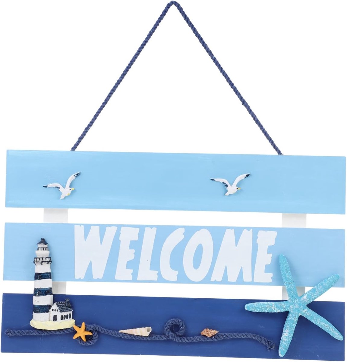 Welkom Bord Hout - Hangdecoratie Deur - Huis Verwelkomen - Uniek Design - 42x25CM - Blauw