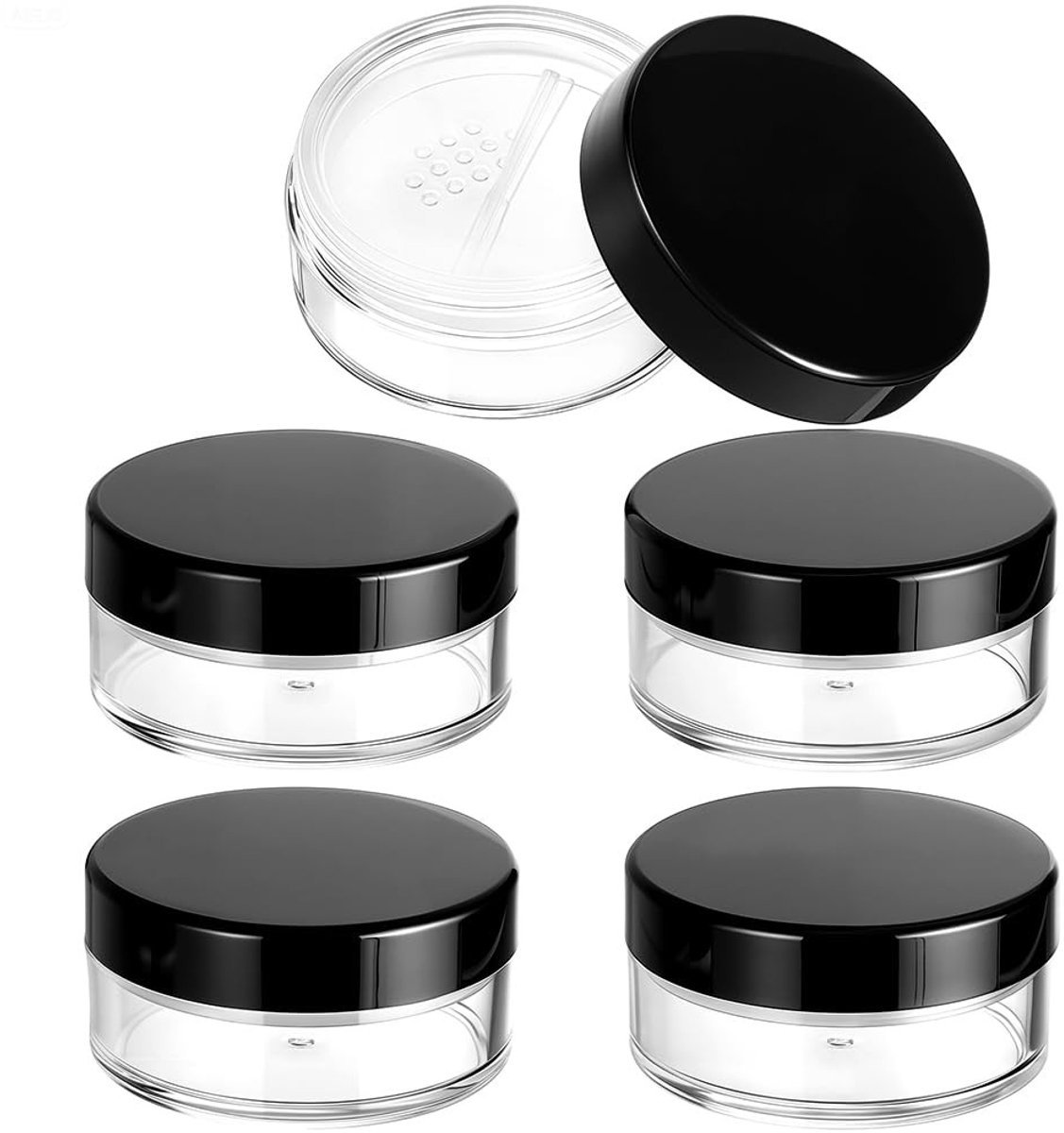 Dailygoods- Cosmetische Pot 20ml - 5 Stuks - Herbruikbare Container - Compacte Reiskoffer - Draaibare Netzeef - Zwart Kunststof