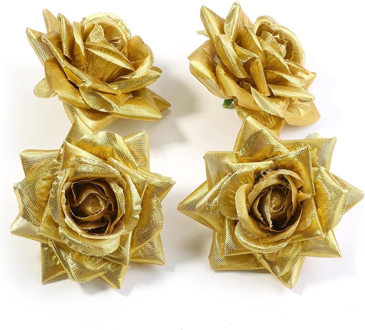 Kunstbloemkoppen - Rozen bloemen - Handwerk decoratie - Stoffen bloemen - 75 cm - Goudkleu