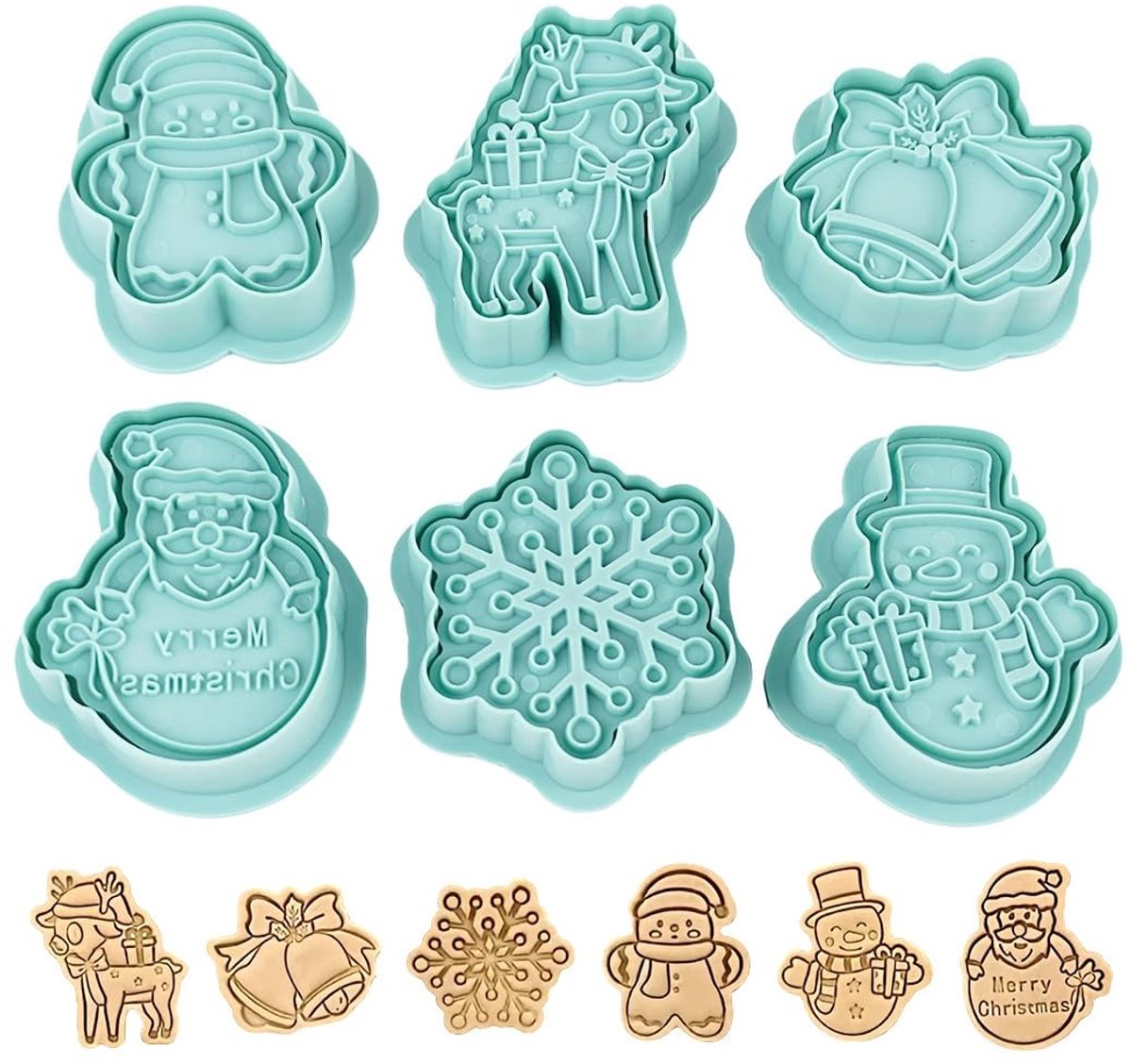 Dailygoods- Kerstkoekjesvorm 3D - 6 Stuks - Uitsteekvormpjes - Rendier/Sneeuwvlok - Peperkoekman/Kerstman - Eenvoudig te gebruiken - Koekjesuitsteekvorm