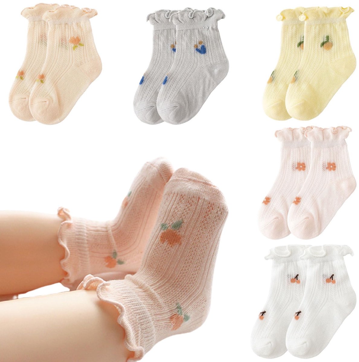 Dailygoods- Babysokken Ademend - 5 Paar Kindersokken - Ruches - Katoenrijke Stof - 0-3 Maanden - Comfortabele Pasvorm