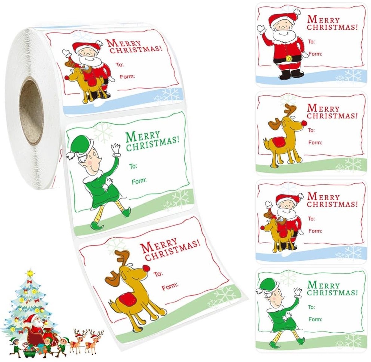 Dailygoods- Kerstlabels 500 stuks - Cadeaulabels - Stickers - Etiketten - Decoraties - Papier 5 x 7.5 cm